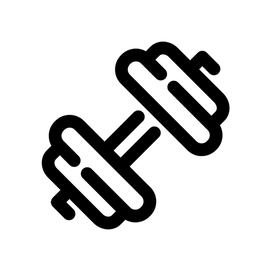Black dumbbell icon representing strength, muscle growth, and functional training, featured on the Peak Rugby homepage.