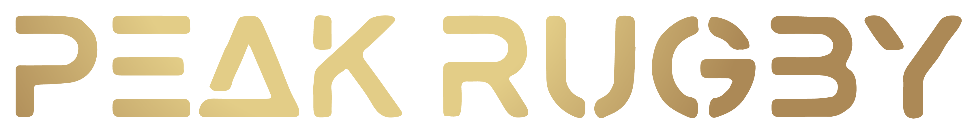 PEAK RUGBY gold gradient logo with modern, stylized typography, representing the brand’s focus on rugby-specific training and supplements.