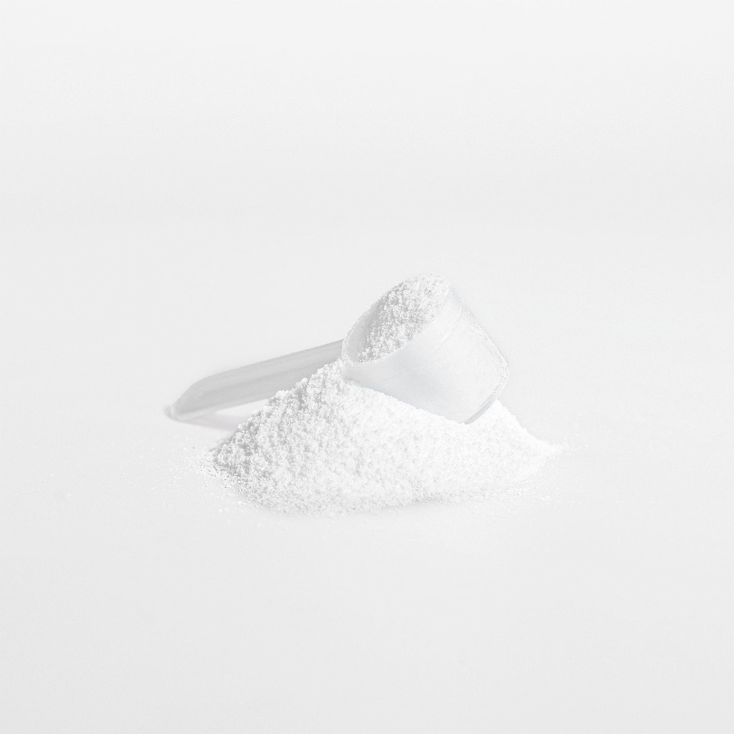  Close-up image of PERFORM Creatine Monohydrate powder with a clear plastic scoop, showing fine white powder supplement.